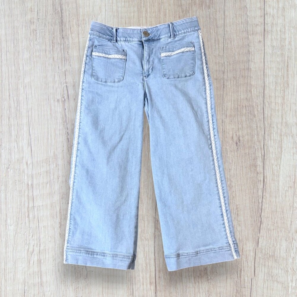 Democracy Absolution Wide Leg Crop Jeans Light Wash Lace Side Stripe Size 8